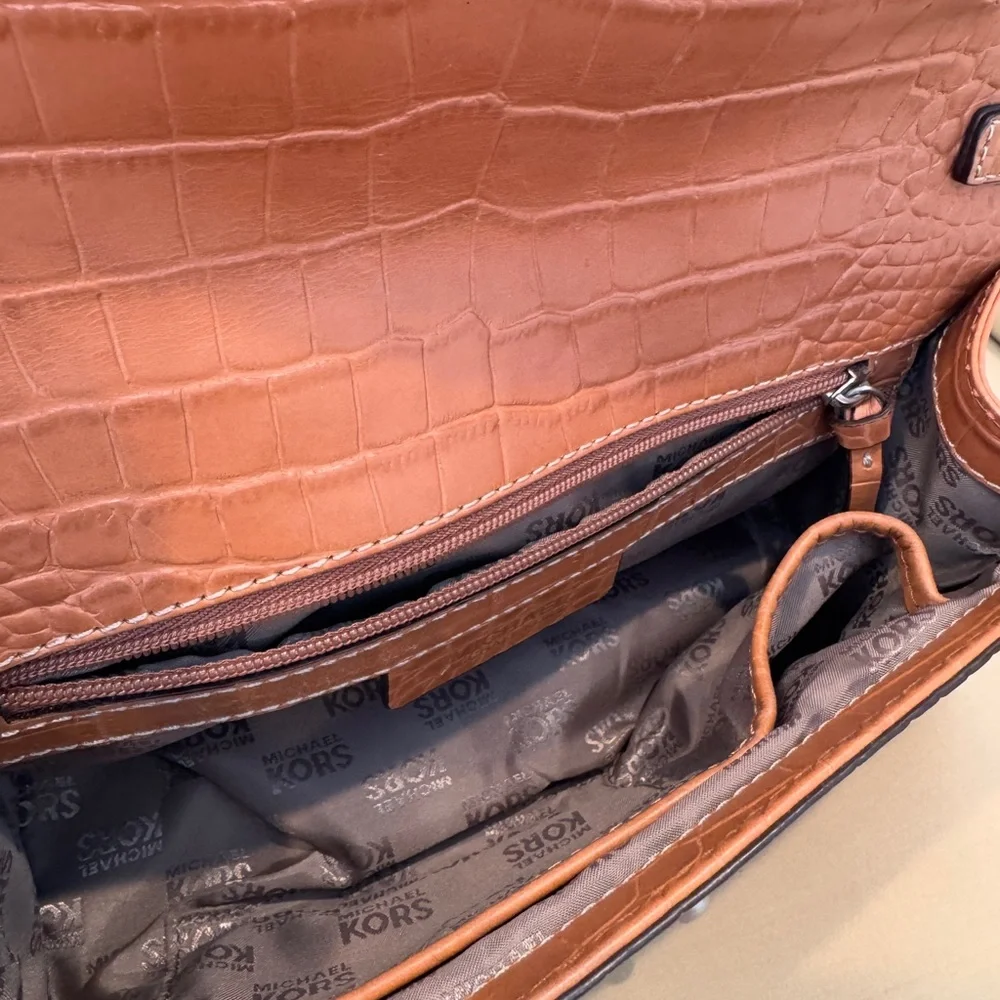 Michael Kors Crocodile Alligator Printed Leather Handbag Chain Link Shoulder Bag - Picture 6 of 8